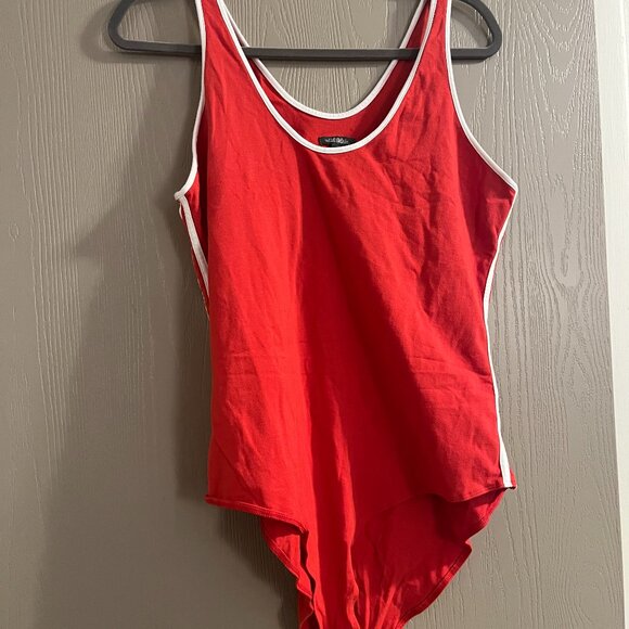 Wild Fable Red Tank Bodysuit with White Details - Size 1X - Like New - Picture 1 of 2